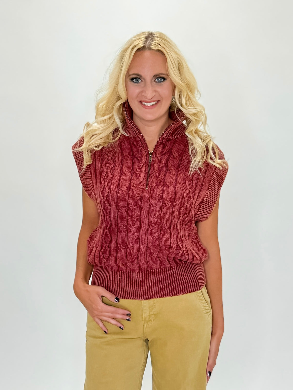 Chic Cabernet Cable Knit Sweater