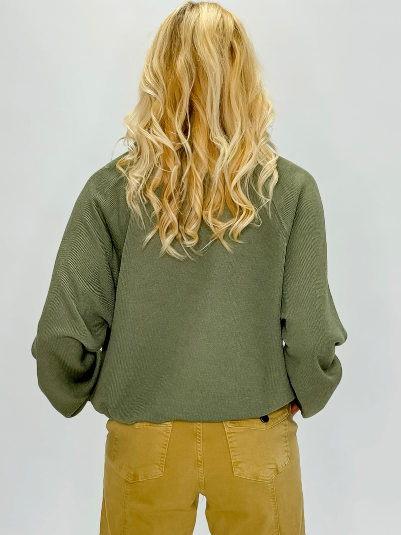 Ribbed Elegance Sweatshirt- Olive