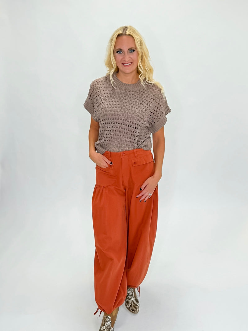 Aurora Sky Wide Leg Pants- Rust