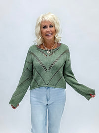 Autumn Cascade Knit Top Dusty Moss