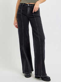 Risen Mid-Rise Wide Leg Jeans With Front Patch Pocket