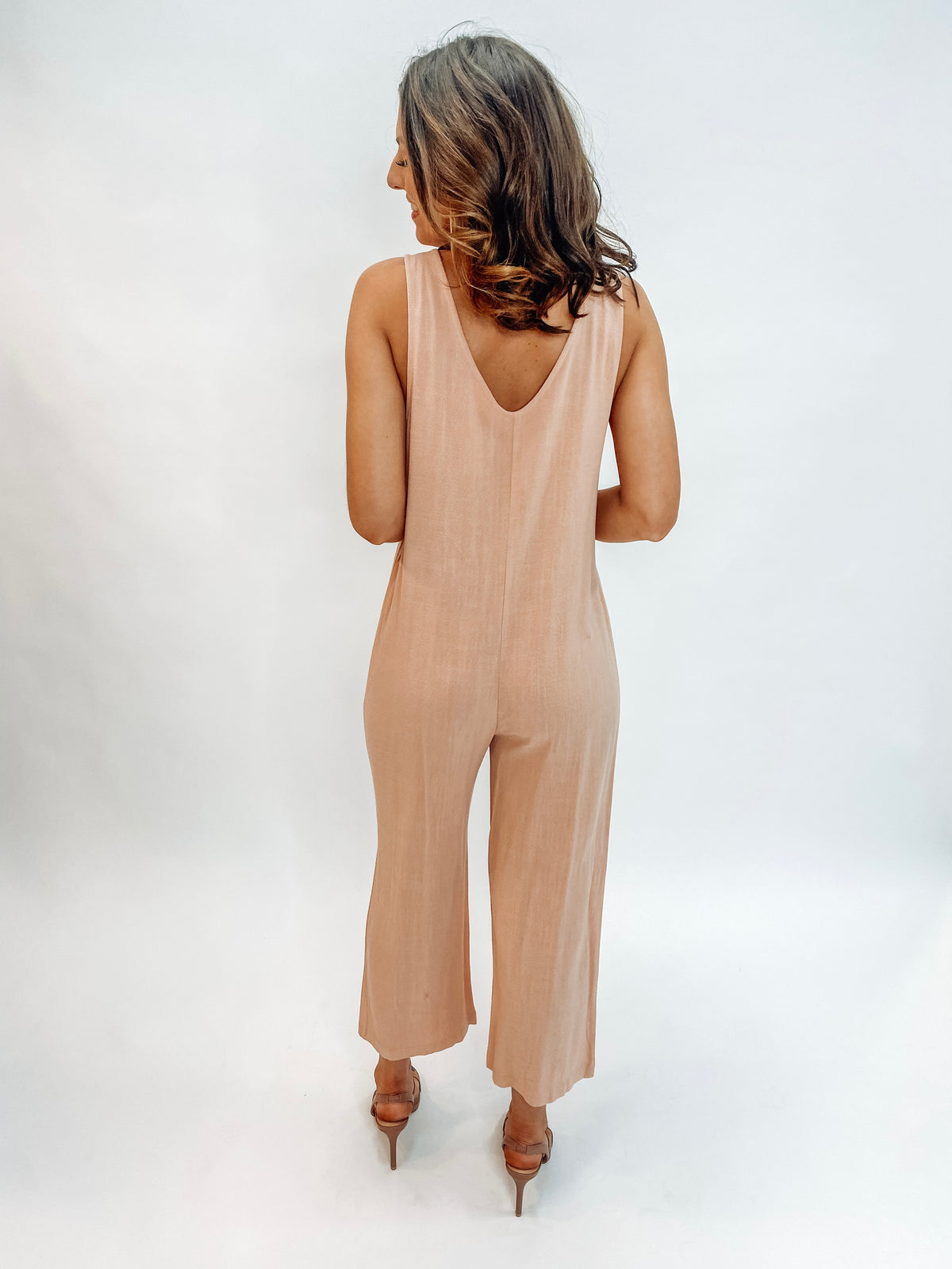 Salmon V-Neck Jumpsuit