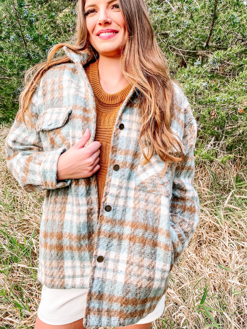 Lake Life In The Fall Blue and Camel Button Front Coat