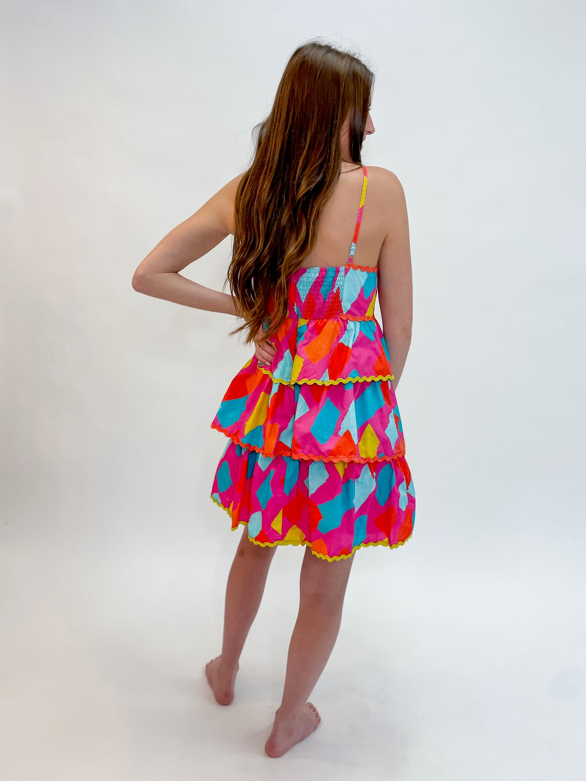 Cheerful Colorburst Cotton Poplin Ruffle Dress