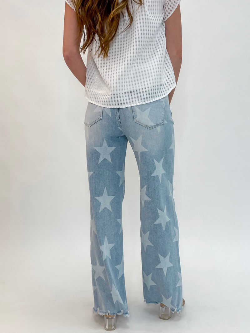 Risen High Rise Faded Star Wide Leg Jeans