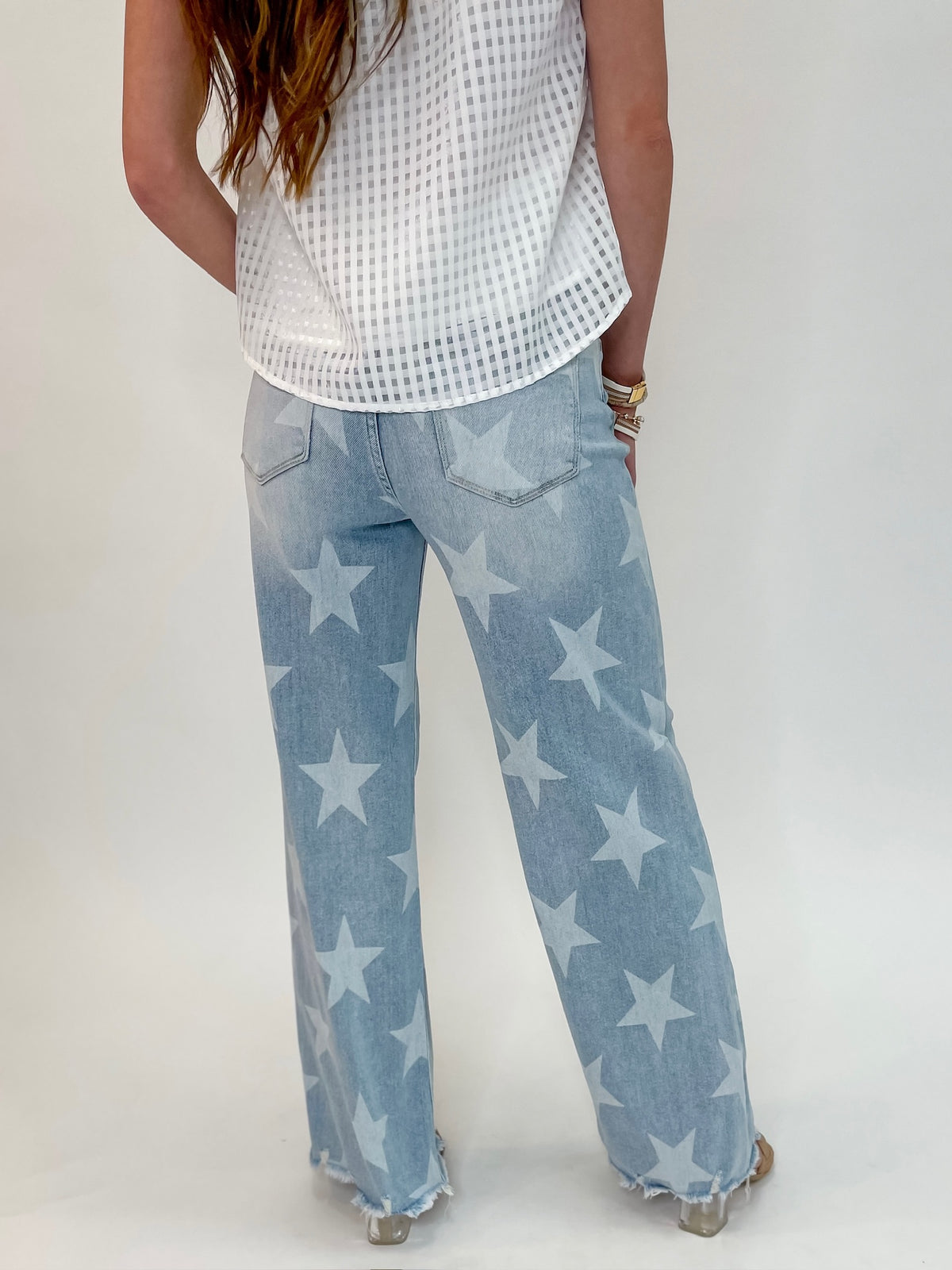 Risen High Rise Faded Star Wide Leg Jeans