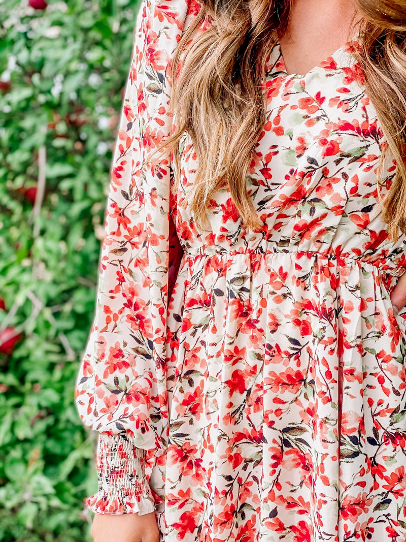 Fall Floral Long Sleeve Midi Dress