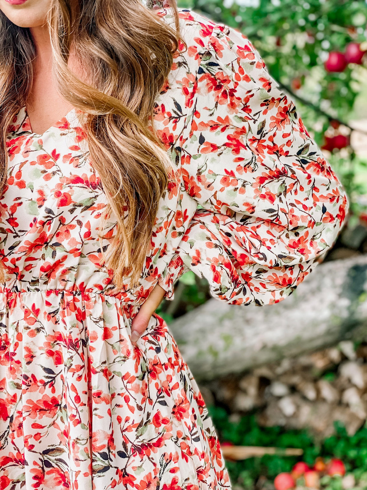 Fall Floral Long Sleeve Midi Dress