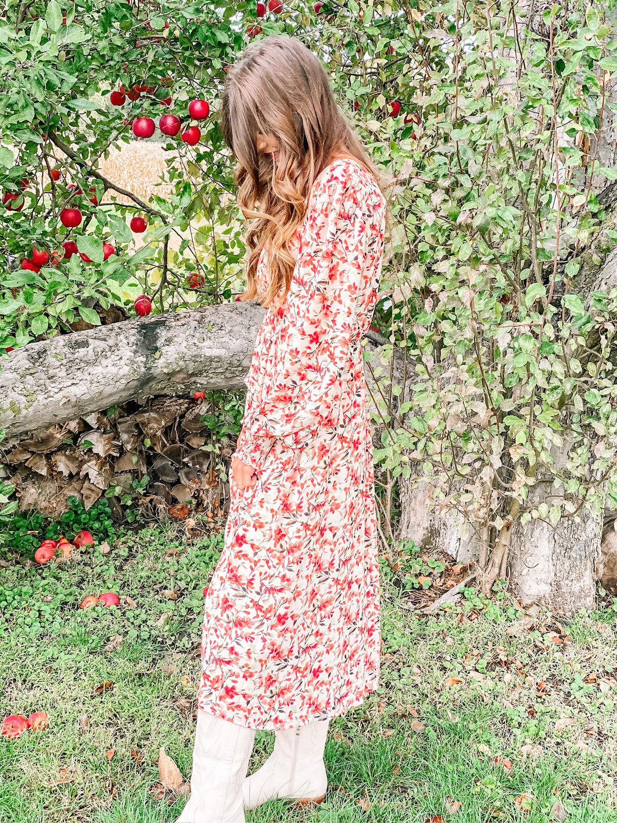 Fall Floral Long Sleeve Midi Dress