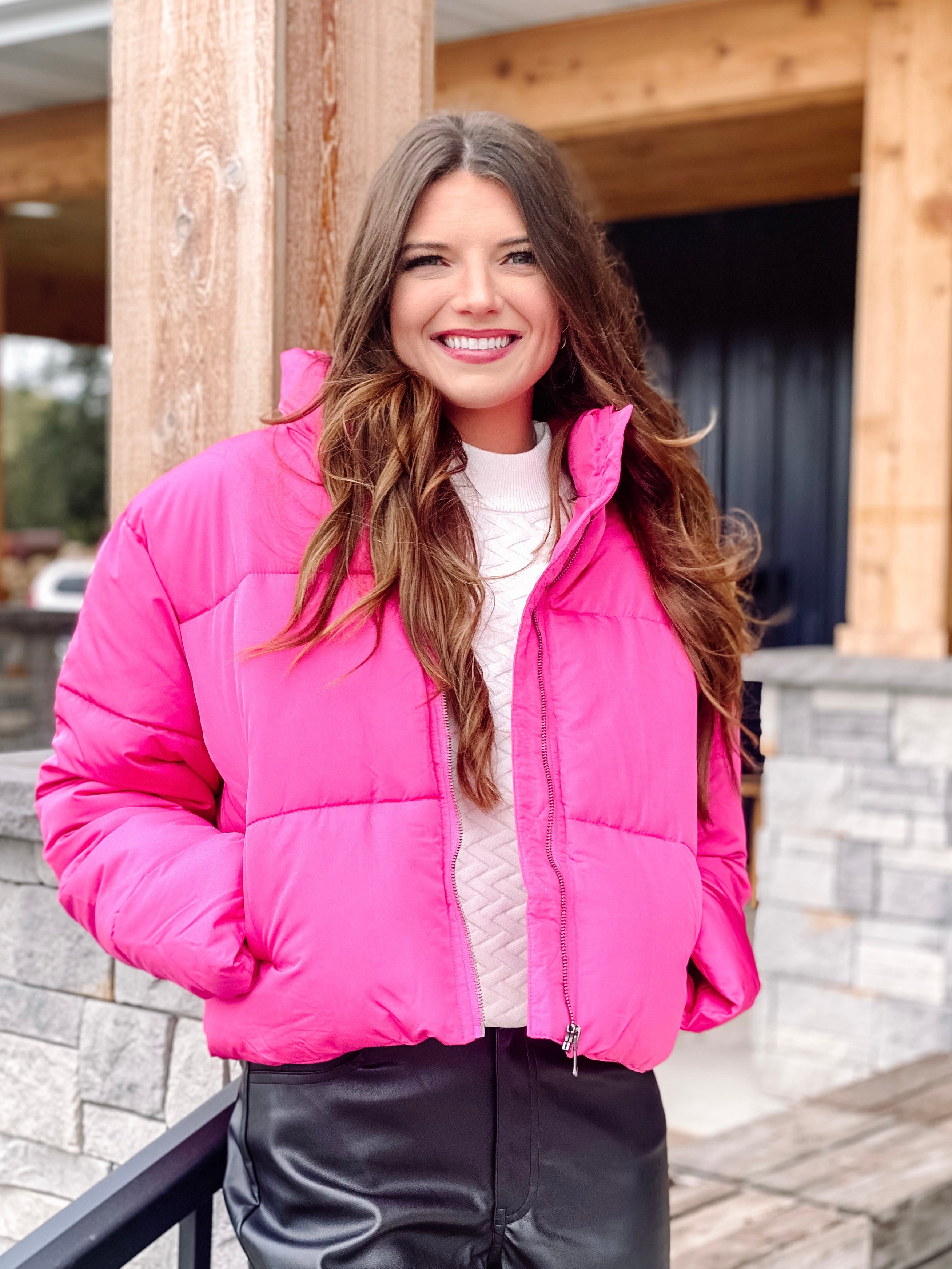 Hot pink sales puffer jacket