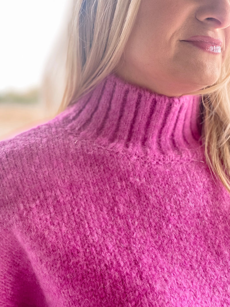 Bright Fuchsia Sweater With Distressed Hem