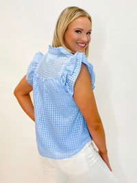 Picnic Chic Ruffle Sleeve Top Cornflower