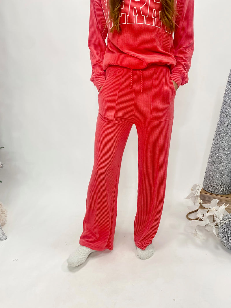 Merry Ribbed Red Set Pants