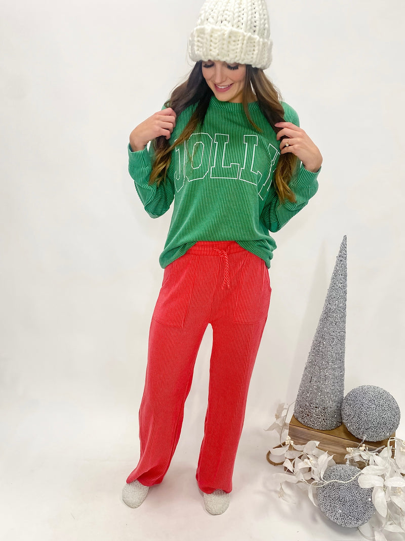 Merry Ribbed Red Set Pants