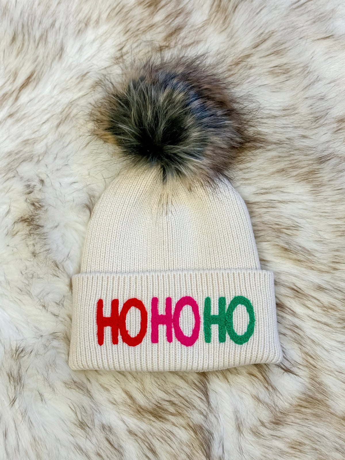 HO HO HO Faux Fur Beanie