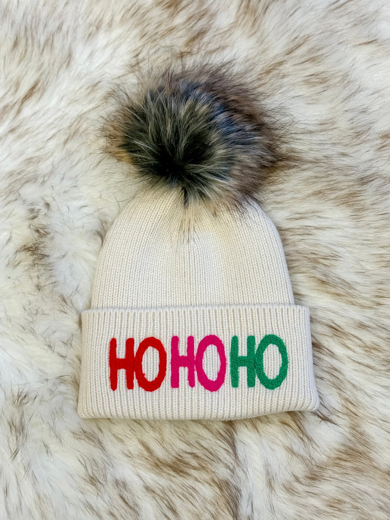 HO HO HO Faux Fur Beanie