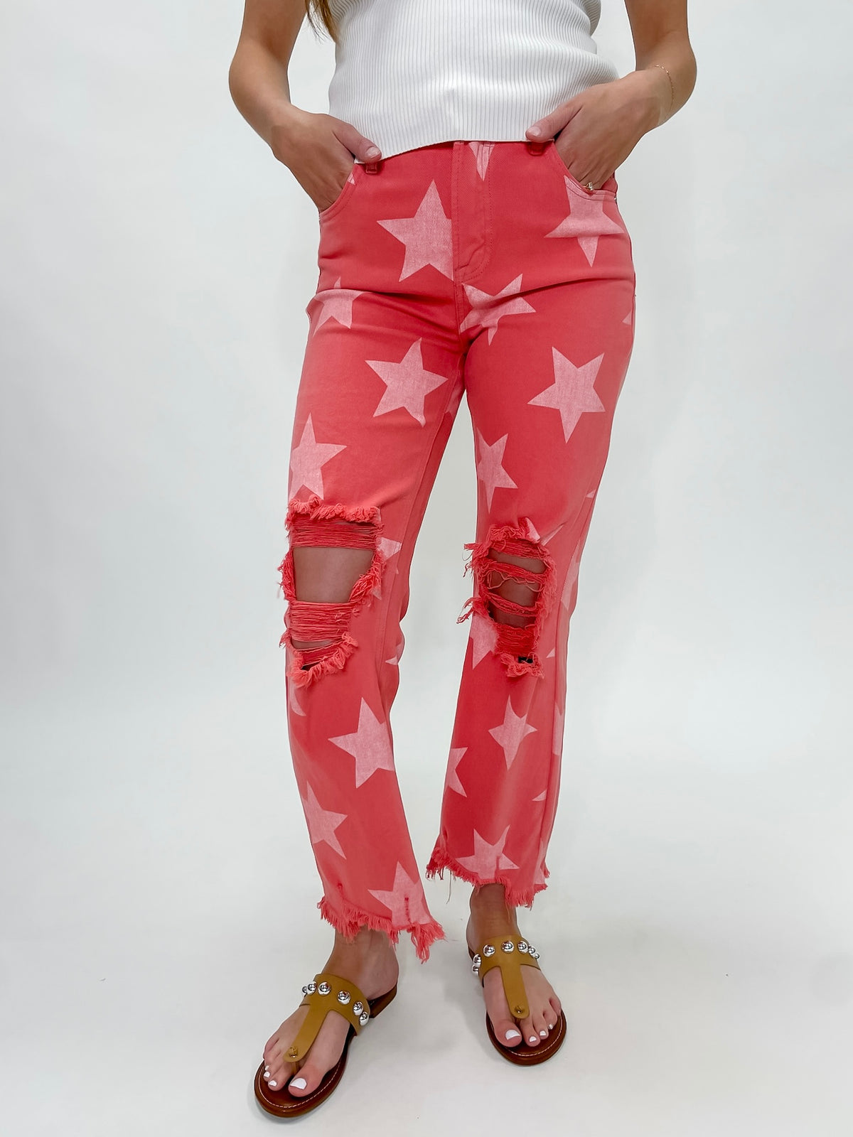 Risen Starlit Red Denim Crop Jeans