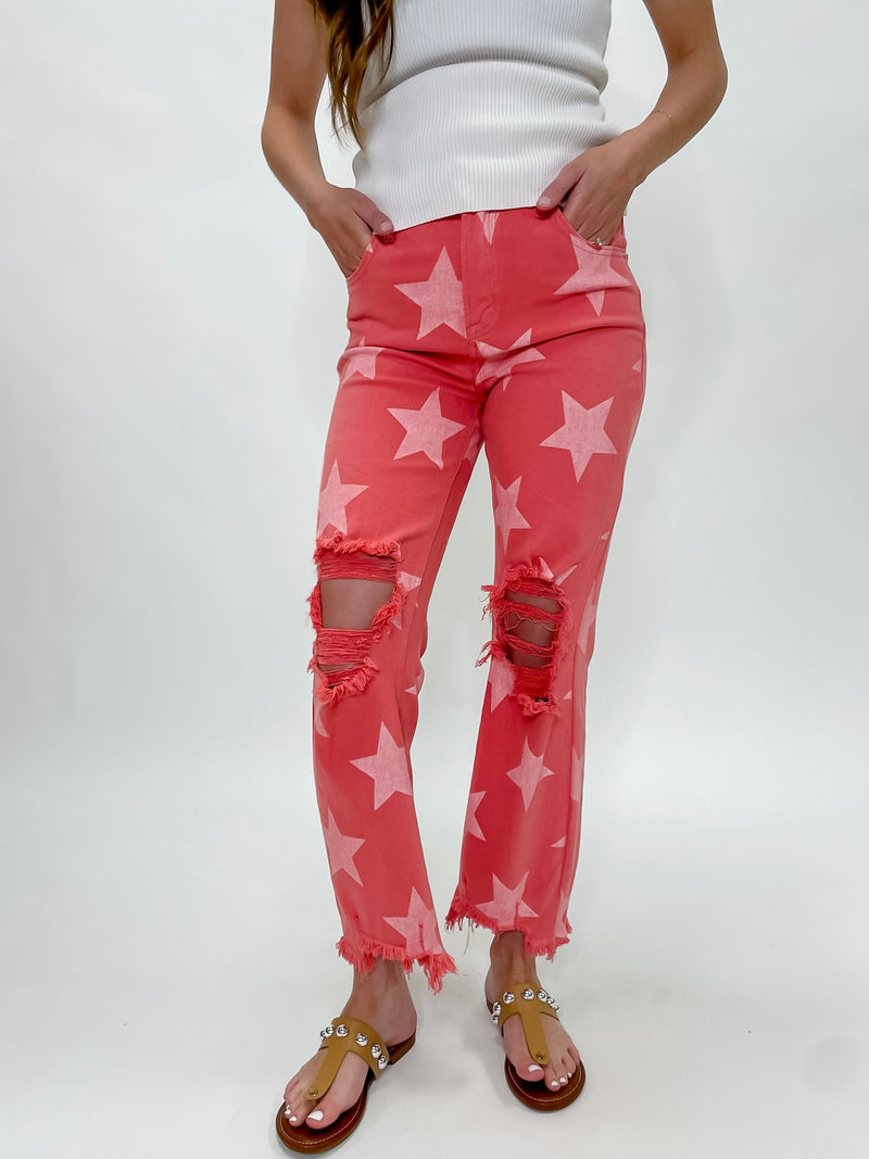 Risen Starlit Red Denim Crop Jeans