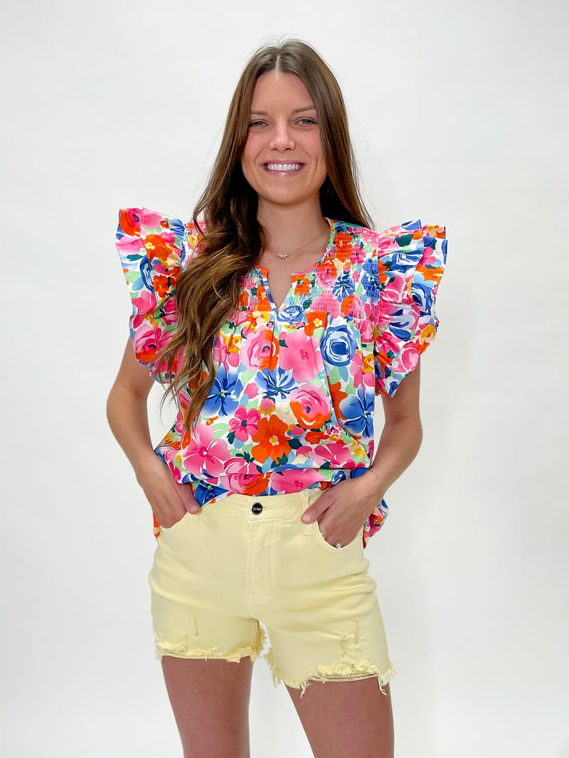 Blossom Breeze Smocked V-Neck Top